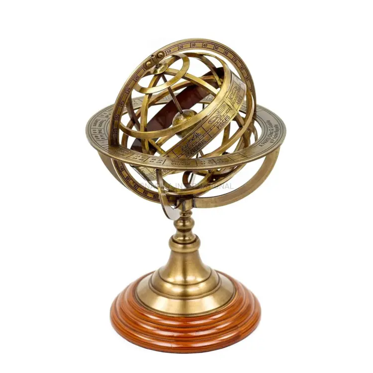 Antique Brass Armillary Sphere – Vintage Astrolabe Globe for Desktop Decor & Gift