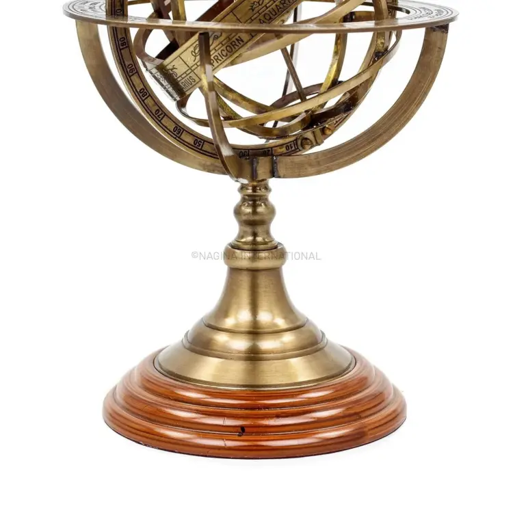 Antique Brass Armillary Sphere – Vintage Astrolabe Globe for Desktop Decor & Gift - Image 2