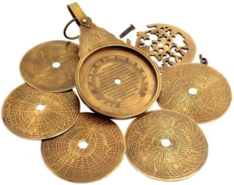 8" Antique-Style Brass Astrolabe Globe – Vintage English Maritime Navigation Decor