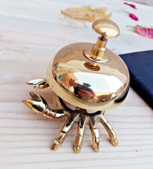 Antique Brass Desk Bell – Nautical Crab Design for Hotel, Office, or Reception Use