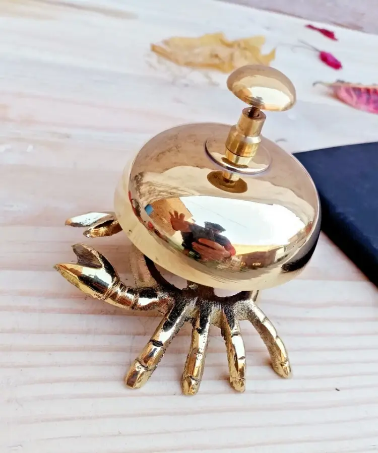Antique Brass Desk Bell – Nautical Crab Design for Hotel, Office, or Reception Use