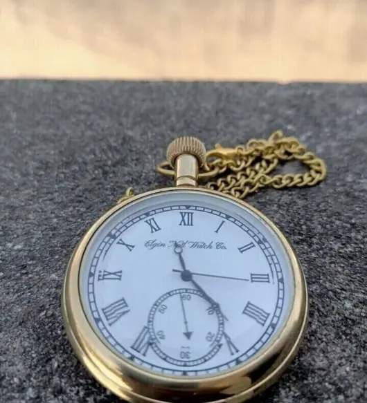 Vintage Nautical Brass Pocket Watch – American Elgin Style Collectible Timepiece (2")
