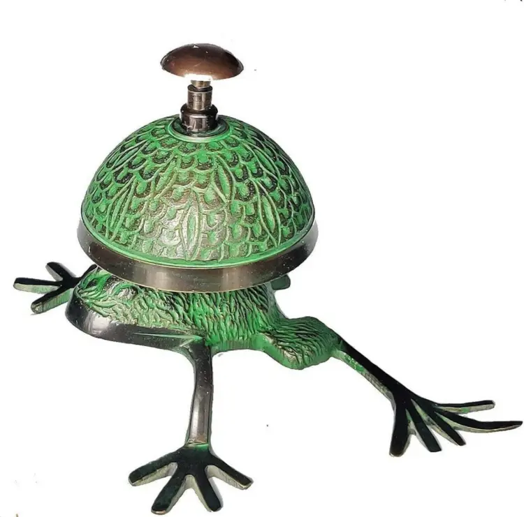 Antique Brass Frog Desk Bell – Vintage Reception & Office Counter Bell - Image 3
