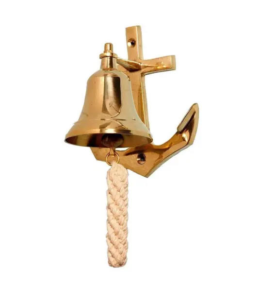 Antique Brass Ship Bell with Rope Lanyard – Nautical Maritime Vintage Wall Bell