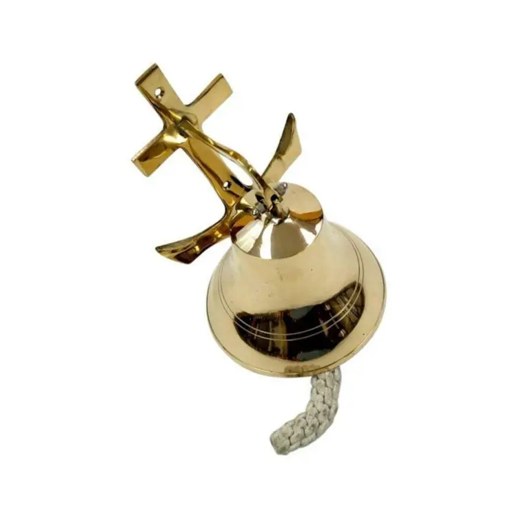 Antique Brass Ship Bell with Rope Lanyard – Nautical Maritime Vintage Wall Bell - Image 2