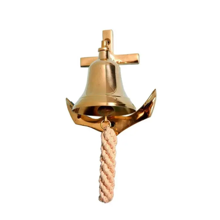 Antique Brass Ship Bell with Rope Lanyard – Nautical Maritime Vintage Wall Bell - Image 3
