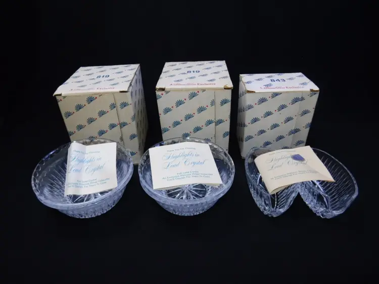 Princess House Royal Highlights Lead Crystal Bowl & Spoon Set with Silverware Rests – Set of 6, NIB