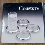 Elegance Silverware 4-Piece Vintage Silver-Plated & Glass Coaster Set – New