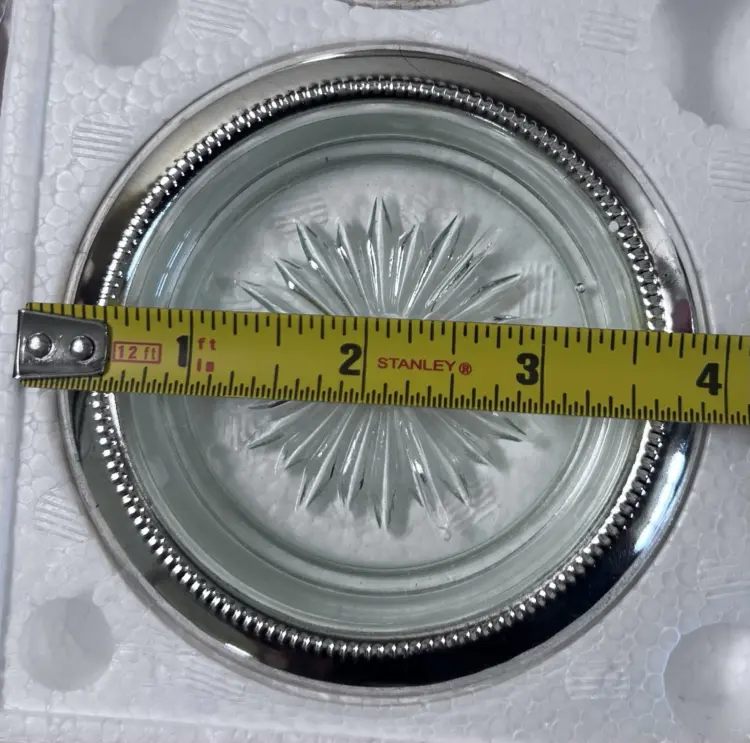 Elegance Silverware 4-Piece Vintage Silver-Plated & Glass Coaster Set – New - Image 3