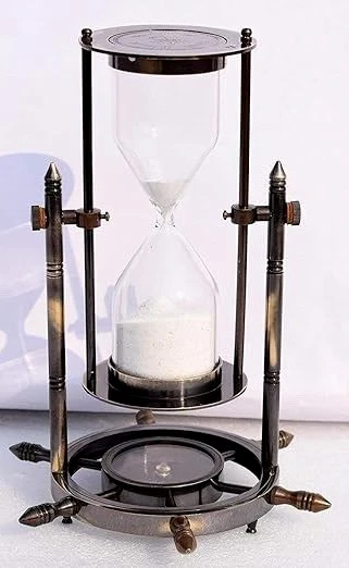Antique Brass Sand Timer Hourglass with Wheel Compass – Vintage Nautical Decorative Timer
