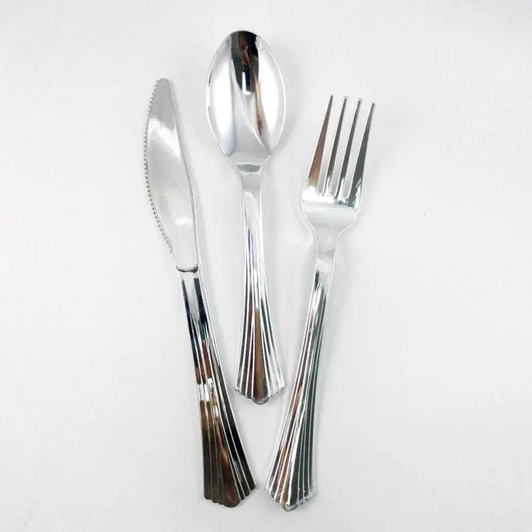 ATB Heavyweight Plastic Dinnerware Set for 30–180 Guests – Silver-Rimmed Plates & Silverware, 9" & 7" - Image 3