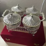 Queen Anne Silverware 10-Piece Glassware Serving Set – 4 Round Dishes with Silver Tray