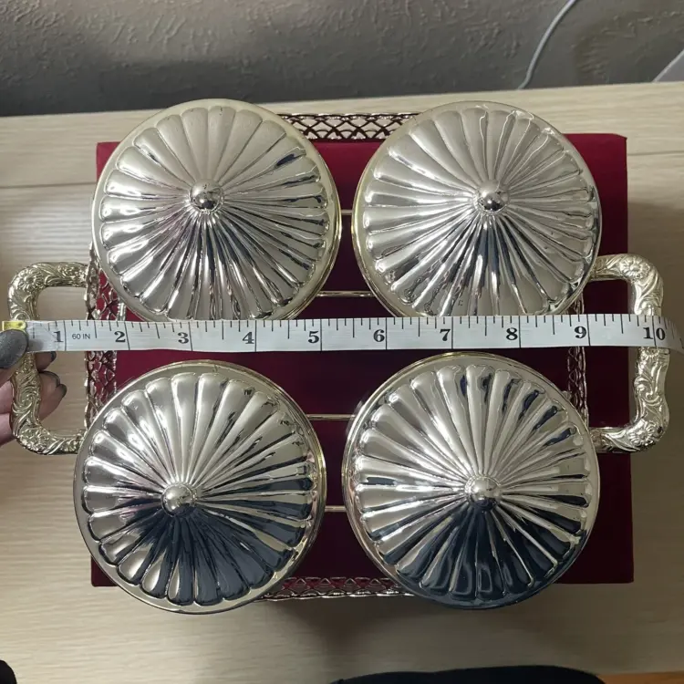 Queen Anne Silverware 10-Piece Glassware Serving Set – 4 Round Dishes with Silver Tray - Image 3