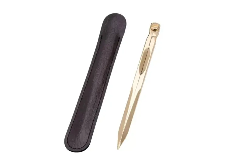 Vintage Solid Brass Navigation Divider with Leather Case – Straight Pattern Drawing Tool