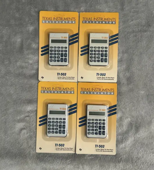 Set of 4 Vintage Texas Instruments TI-503 Pocket Calculators – Large Keys, Battery Powered – New