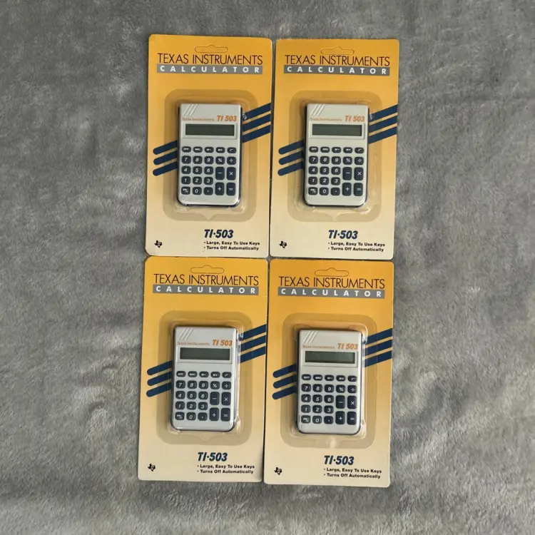 Set of 4 Vintage Texas Instruments TI-503 Pocket Calculators – Large Keys, Battery Powered – New