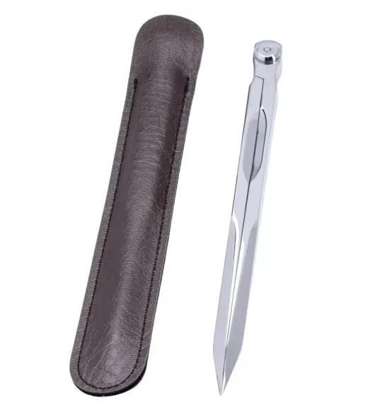 Vintage Solid Brass Navigation Divider – Straight Pattern Drawing Tool with Leather Case