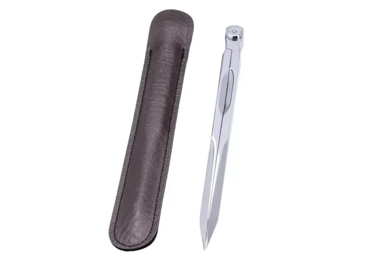 Vintage Solid Brass Navigation Divider – Straight Pattern Drawing Tool with Leather Case