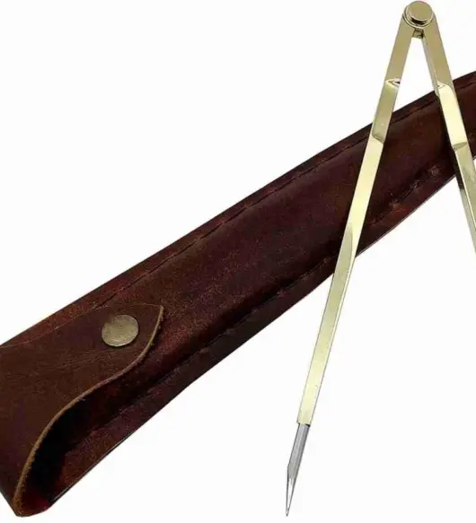 Vintage 8-Inch Solid Brass Artist Divider with Leather Case – Straight Pattern Drawing Tool