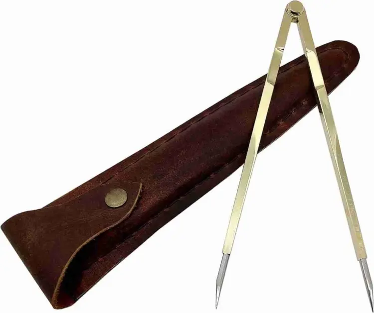 Vintage 8-Inch Solid Brass Artist Divider with Leather Case – Straight Pattern Drawing Tool