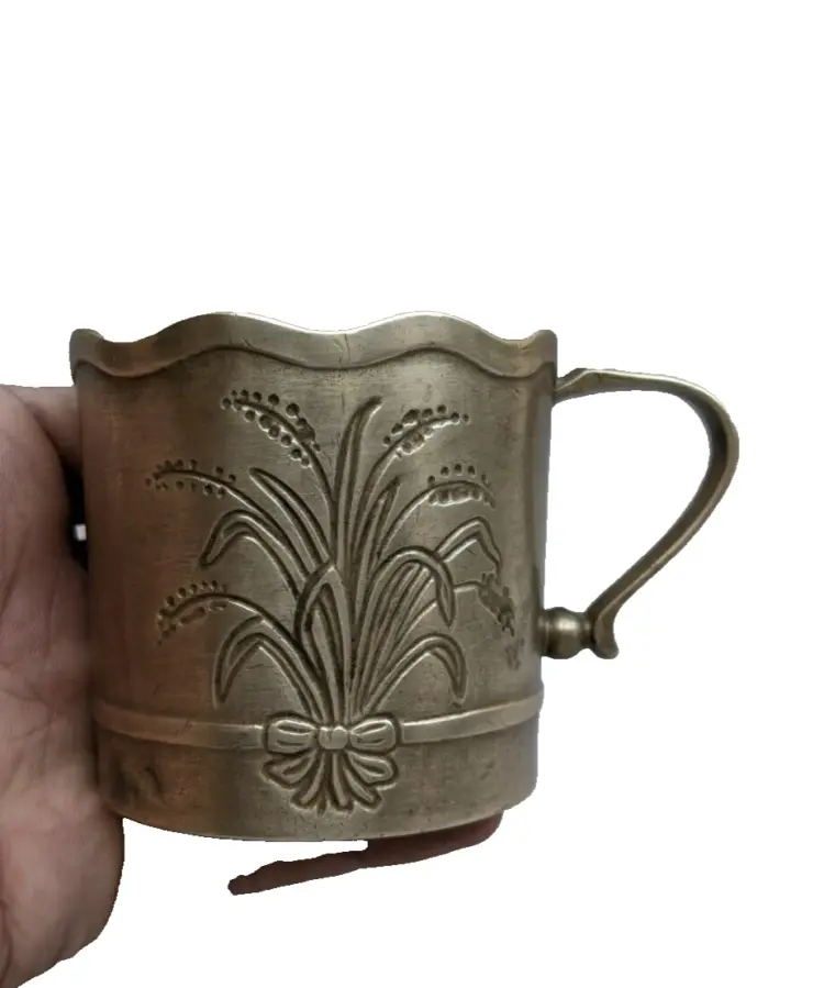 Vintage Handcrafted Antique Brass Engraved Milk/Tea Cup – Ornate Decorative Container - Image 2