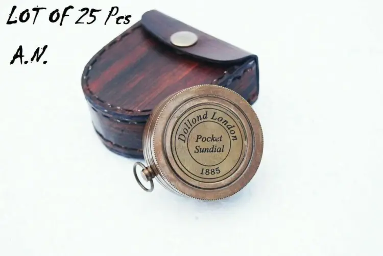 Lot of 25 Antique-Style Donald London Sundial Compasses with Leather Boxes – Civil War Reproduction - Image 2