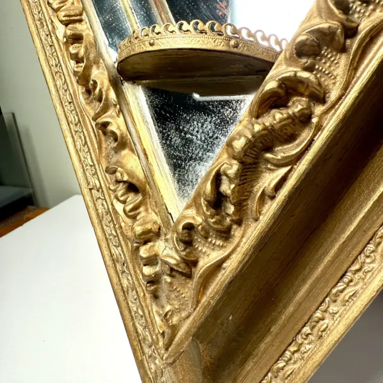 Rare Victorian Gilt Wood Diamond-Shaped Hanging Shadow Box Mirror – Antique Gold Frame - Image 3