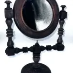 Antique Victorian Rotating Vanity Mirror – Handmade Solid Walnut Frame, Early 20th Century