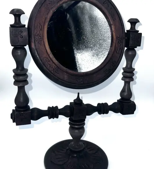 Antique Victorian Rotating Vanity Mirror – Handmade Solid Walnut Frame, Early 20th Century