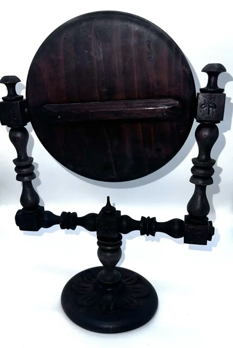 Antique Victorian Rotating Vanity Mirror – Handmade Solid Walnut Frame, Early 20th Century - Image 2