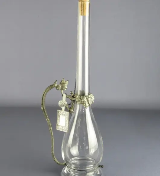 Vintage 1970s Glass & Pewter Grappa Bottle Vase – Elegant Decorative Design