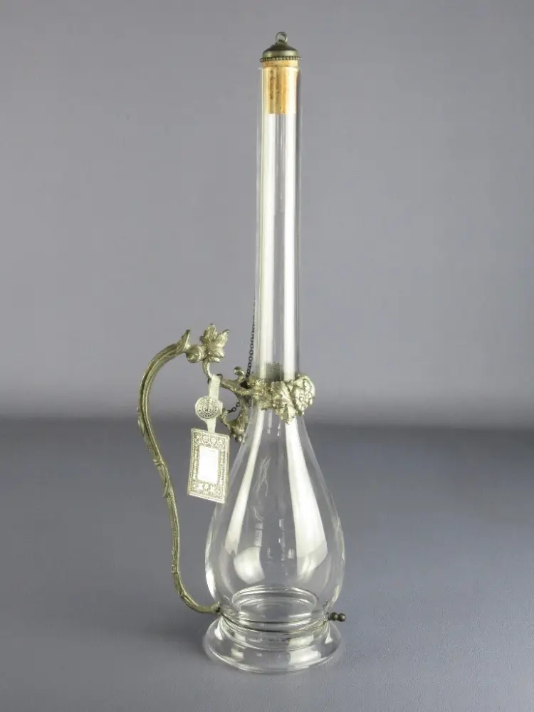 Vintage 1970s Glass & Pewter Grappa Bottle Vase – Elegant Decorative Design
