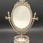 Vintage Victorian-Style Silver Footed Vanity Mirror – Tilting Swivel Tabletop