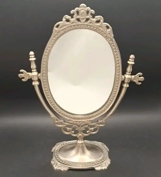 Vintage Victorian-Style Silver Footed Vanity Mirror – Tilting Swivel Tabletop