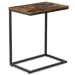 C-Shaped Rustic Brown End Table – Small Sofa Side Table with Metal Frame for Living Room