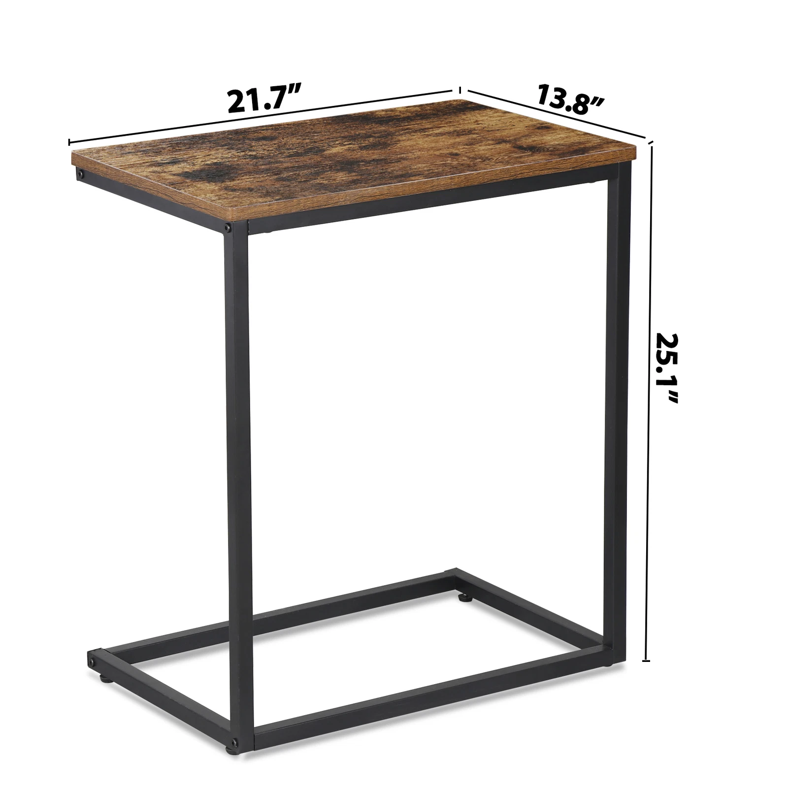 C-Shaped Rustic Brown End Table – Small Sofa Side Table with Metal Frame for Living Room - Image 3