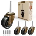 Set of 4 Antique Brass Casters with Rubber Wheels – 1-5/8" Stem for Chairs & Sofas