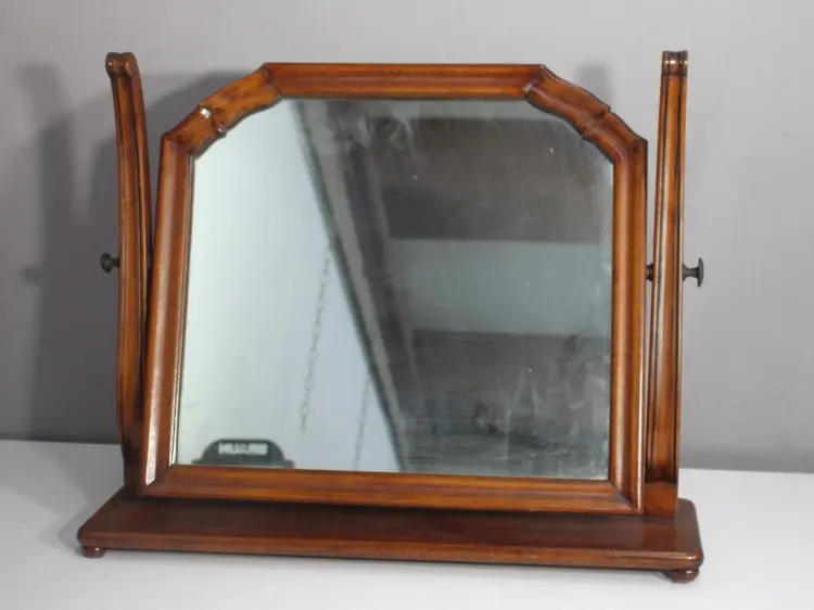 Vintage Wooden Swivel Vanity Mirror – 20” H x 24.5” W, Antique Tabletop Style