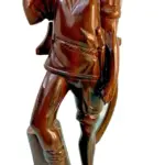 Vintage Hand-Carved Zebra Teak Wood Asian Farmer Boy Statue w/ Sickle – 12.25” Tall