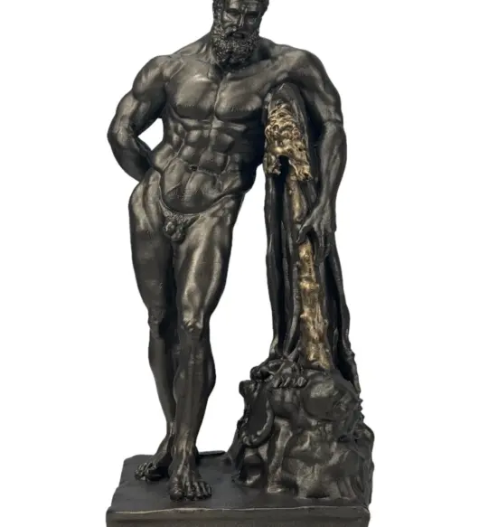 Farnese Hercules Greek Statue – 13" Cast Marble Sculpture in Bronze Finish, Handmade in Greece