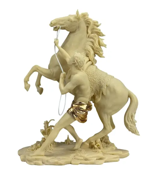 Alexander the Great Taming Bucephalus – 10.65" Bonded Marble Polyresin Sculpture, Veronese Design