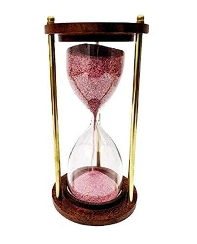 Vintage Wooden Sand Timer Hourglass with Brass Accents – Nautical Office & Home Decor