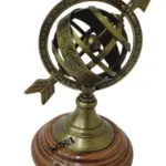 Antique Brass Armillary Sphere with Engraved Arrow – 5" Nautical Maritime Decor