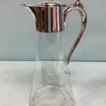 Vintage 11” Silver-Plated & Glass Pitcher with Hinged Lid – Elegant Serveware