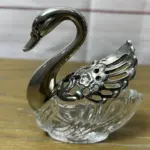 Vintage Cut Glass Swan Salt Cellar with Silver-Plated Trim – Small Open Salt