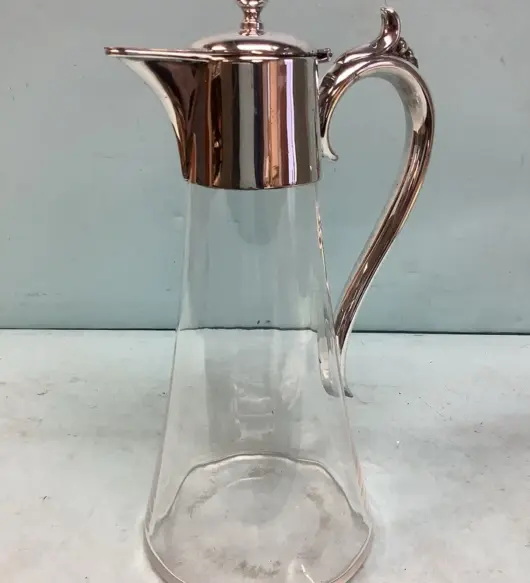 Vintage 11” Silver-Plated & Glass Pitcher with Hinged Lid – Elegant Serveware